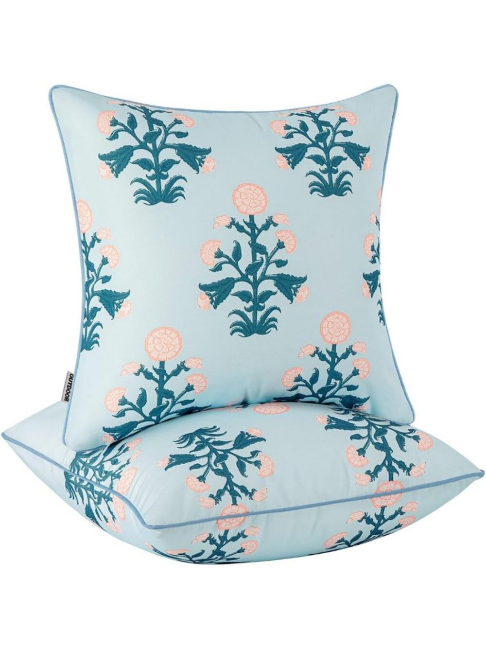 Floral Outdoor Pillow Covers with Inserts - 18x18 Blue & Pink Decorative